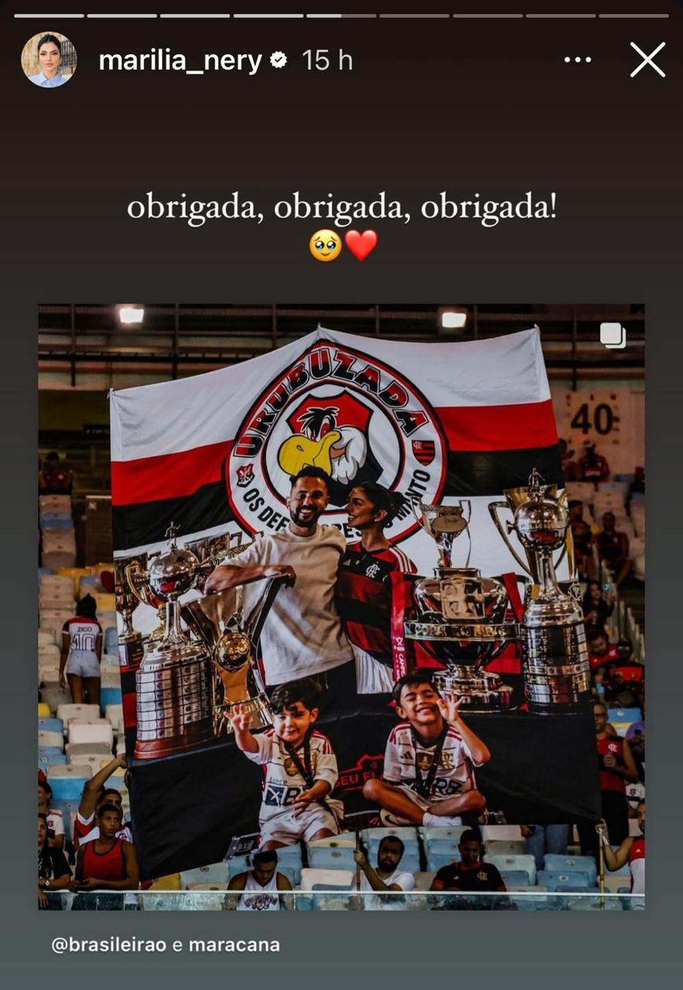 Marilia Nery, esposa de Everton Ribeiro, agradeceu, nas redes sociais, o carinho da torcida do Flamengo — Foto: Reprodução/Redes sociais