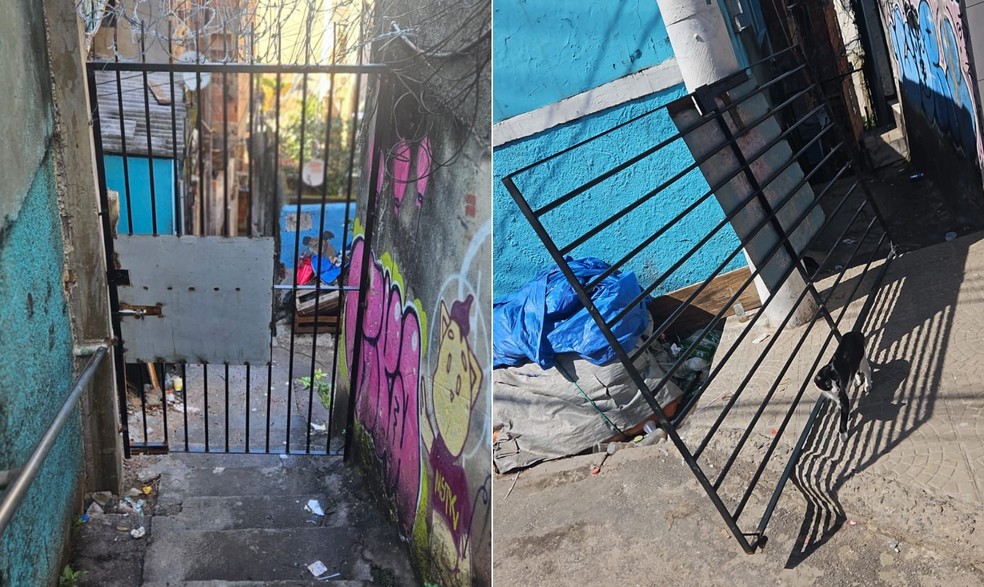 Os portões usados como barricadas por traficantes do Morro Santo Amaro — Foto: Reprodução