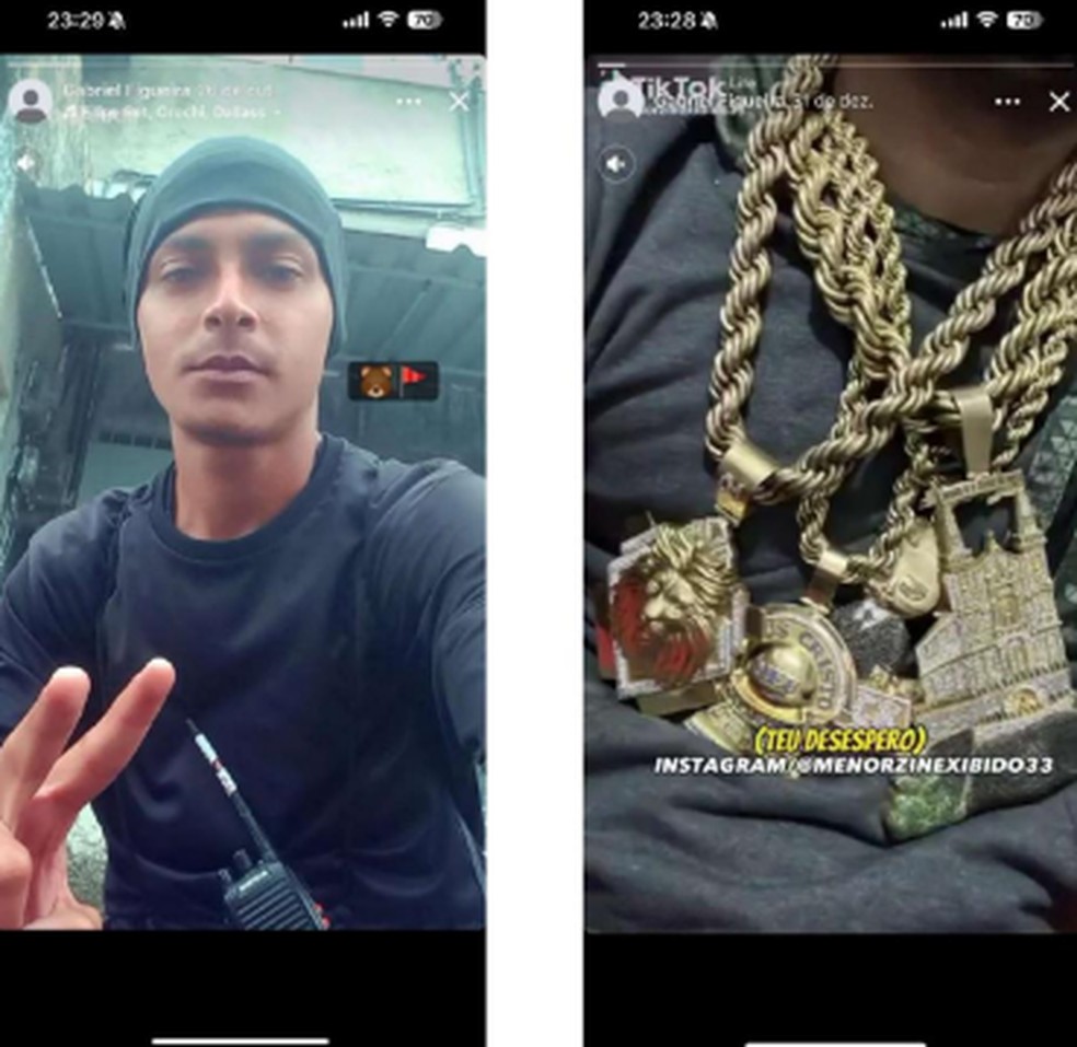 Publicações feitas por Jonas Gabriel Figueira dos Santos Rosa, um dos 69 acusados de associação para o tráfico — Foto: Reprodução