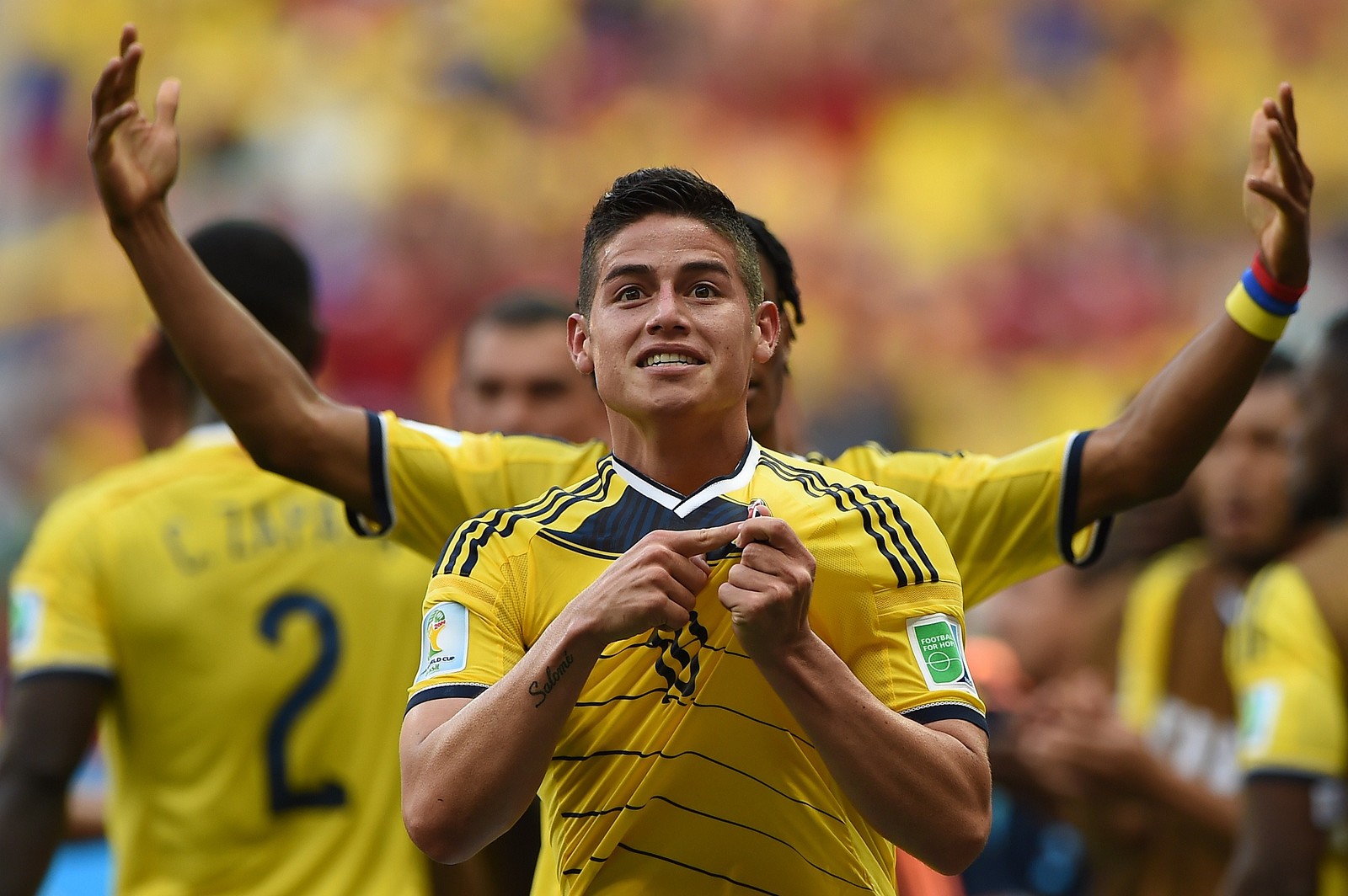James Rodríguez, craque da Colômbia de 2014, time 'sensação' da Copa até ser eliminado pelo Brasil nas quartas de final — Foto: Eitan Abramovich/AFP