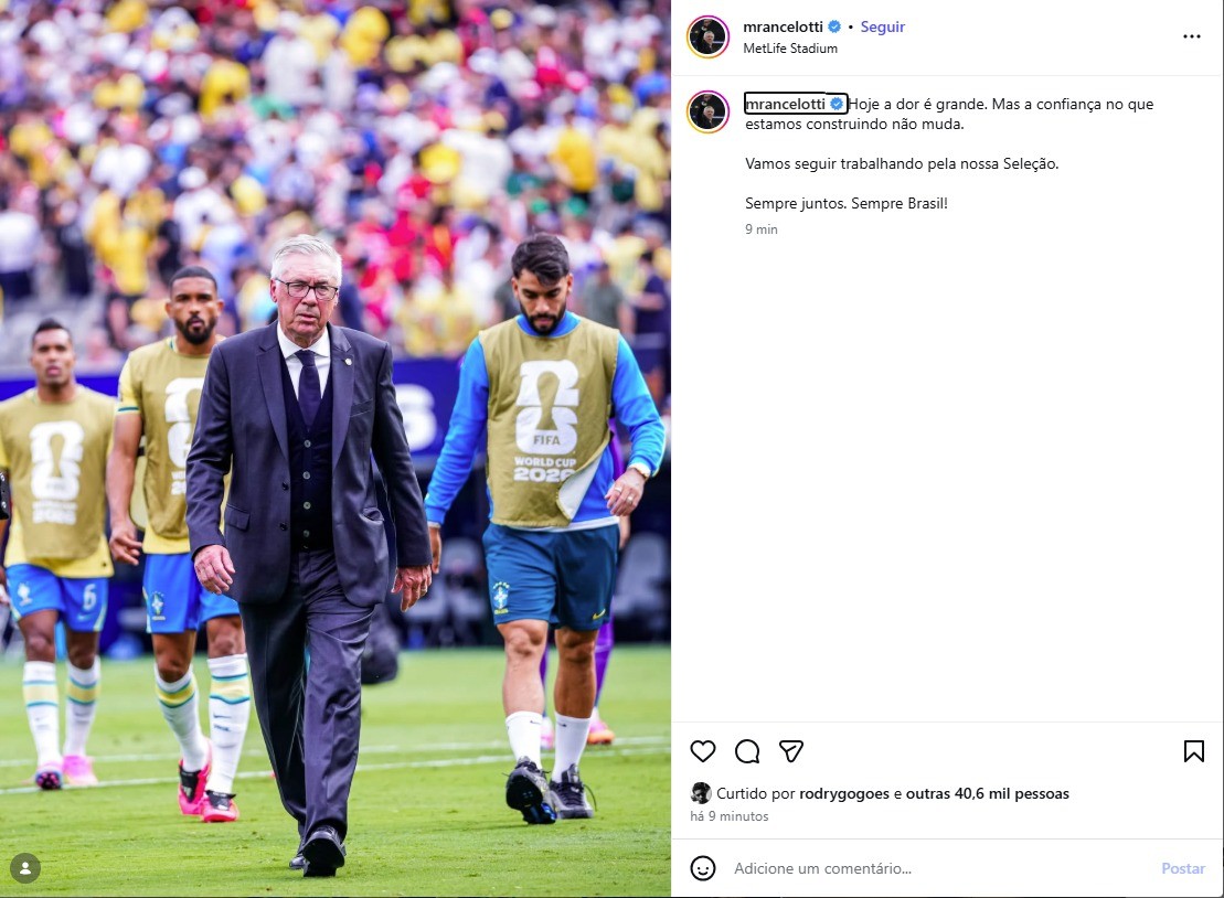 Ancelotti lamenta queda na Copa e reafirma confiança no projeto da Seleção