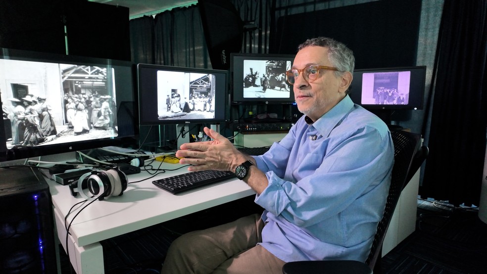 Film critic Carlos Alberto Mattos compares the three versions of the film about the Lumière brothers' departure from the factory — Photo: Fernando Lemos