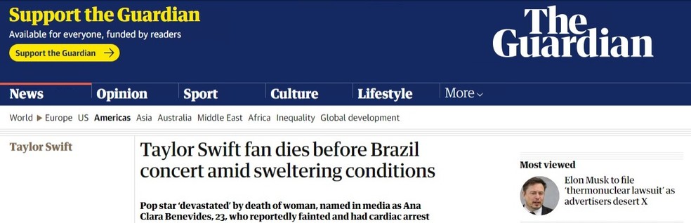 O jornal britânico The Guardian diz que morte aconteceu 'em meio a condições sufocantes' — Foto: Reprodução
