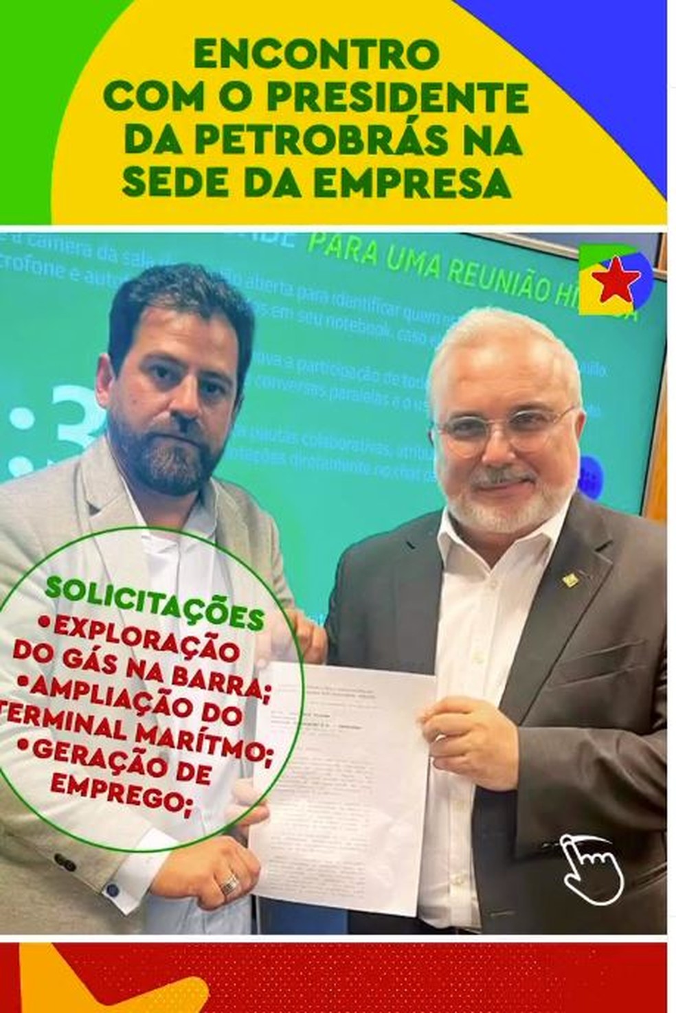 Advogado entrega documento com demandas de Barra dos Coqueiros ao presidente da Petrobras, Jean Paul Prates — Foto: Reprodução