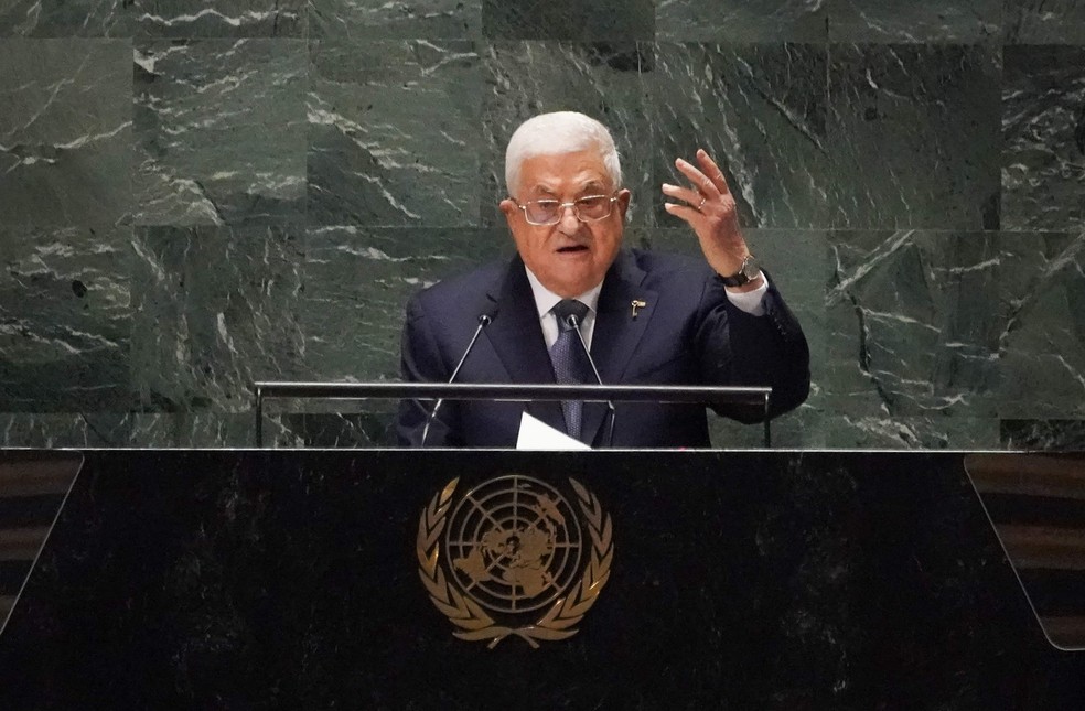 Mahmoud Abbas na ONU: enfraquecimento da Autoridade Palestina impulsionou Hamas — Foto: AFP