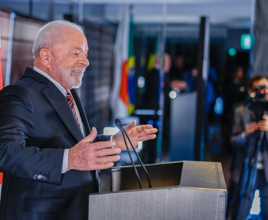 O presidente Luiz Inácio Lula da Silva durante coletiva de imprensa em Hiroshima, no Japão, após o G7