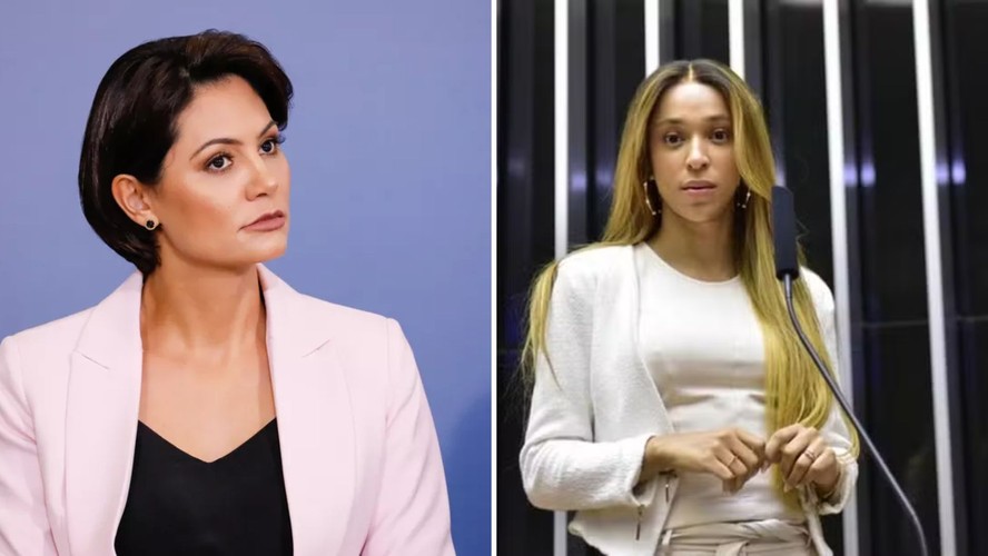 A ex-primeira-dama Michelle Bolsonaro e a deputada federal Erika Hilton