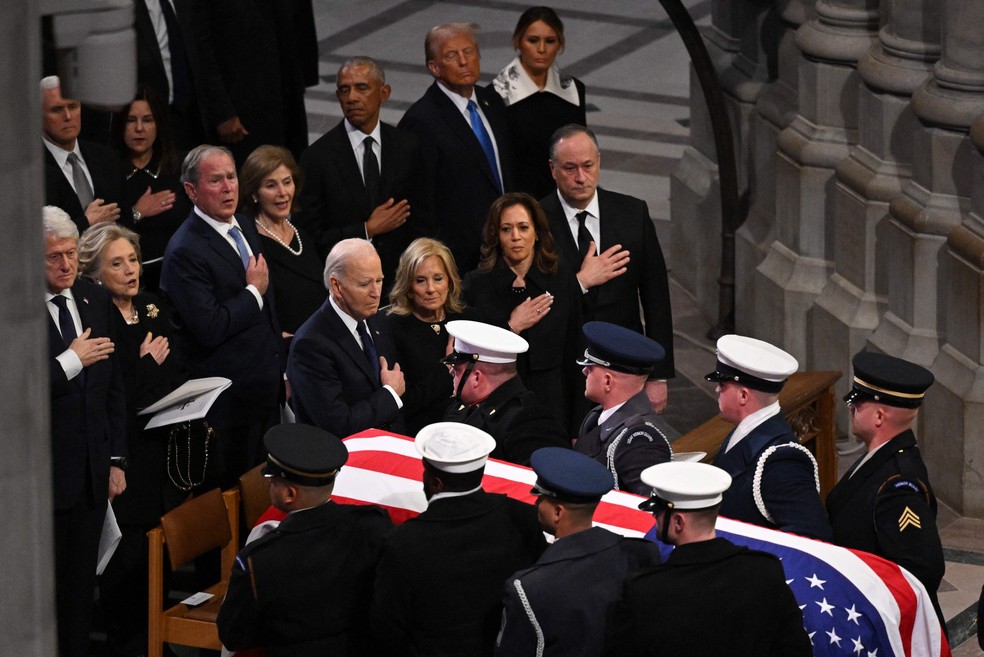 Funeral de Jimmy Carter reúne últimos cinco presidentes americanos — Foto: Mandel Ngan/AFP