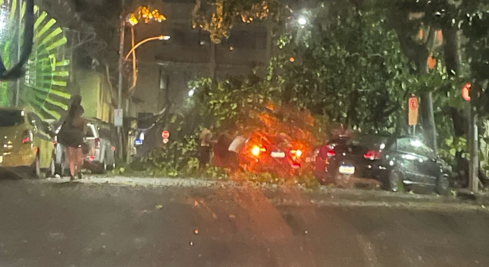 Árvore caída e carro enguiçado no entorno do Maracanã antes de Fluminense x Flamengo — Foto: João Pedro Fragoso