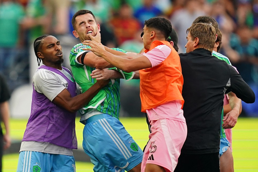 Confusão em Inter Miami x Seattle Sounders — Foto: Rich Lam/Getty Images/AFP