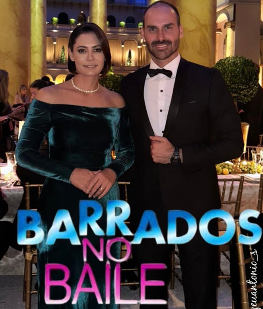Michelle e Eduardo Bolsonaro no acompanham posse de Trump no Capitlio e viram meme nas redes sociais