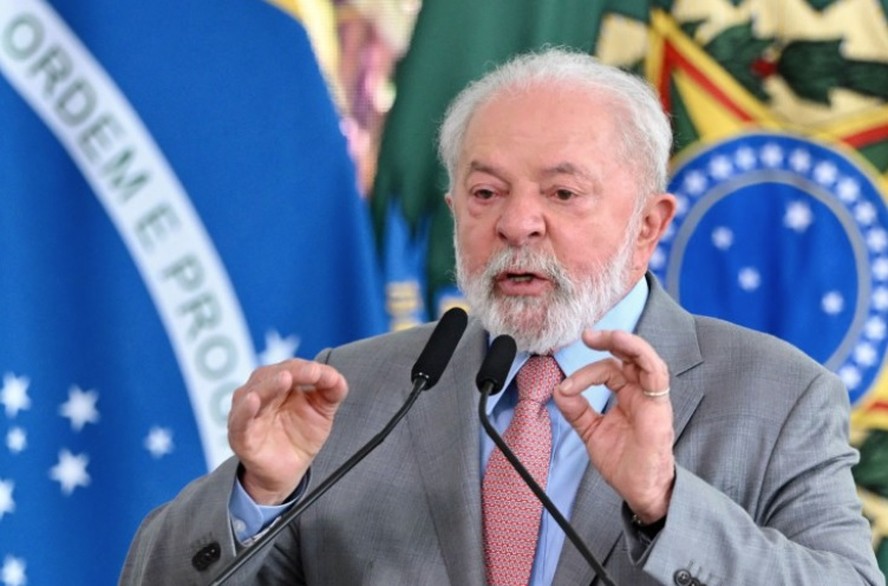 O presidente Lula discursa durante evento em Brasília