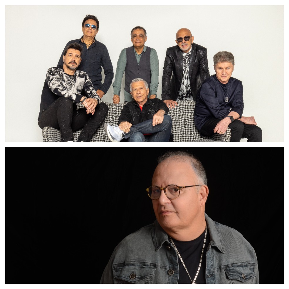 O grupo Roupa Nova e o cantor e compositor Guilherme Arantes — Foto: Colagem de fotos de Divulgação (Roupa Nova) e Divulgação/Vamia Toledo