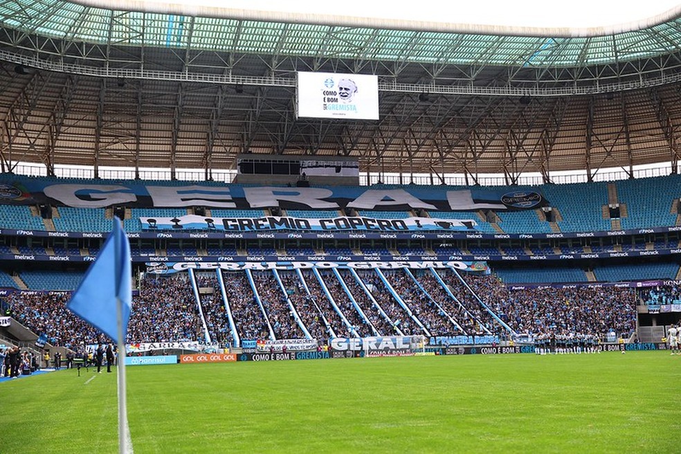A Arena do Grêmio foi reaberta com capacidade reduzida em setembro de 2024 — Foto: Lucas Uebel/Grêmio