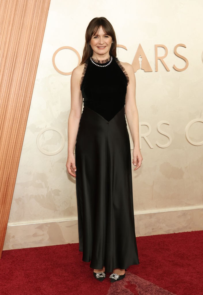 Emily Mortimer Black 2025 Oscars Sleeveless A-Line Prom Dress