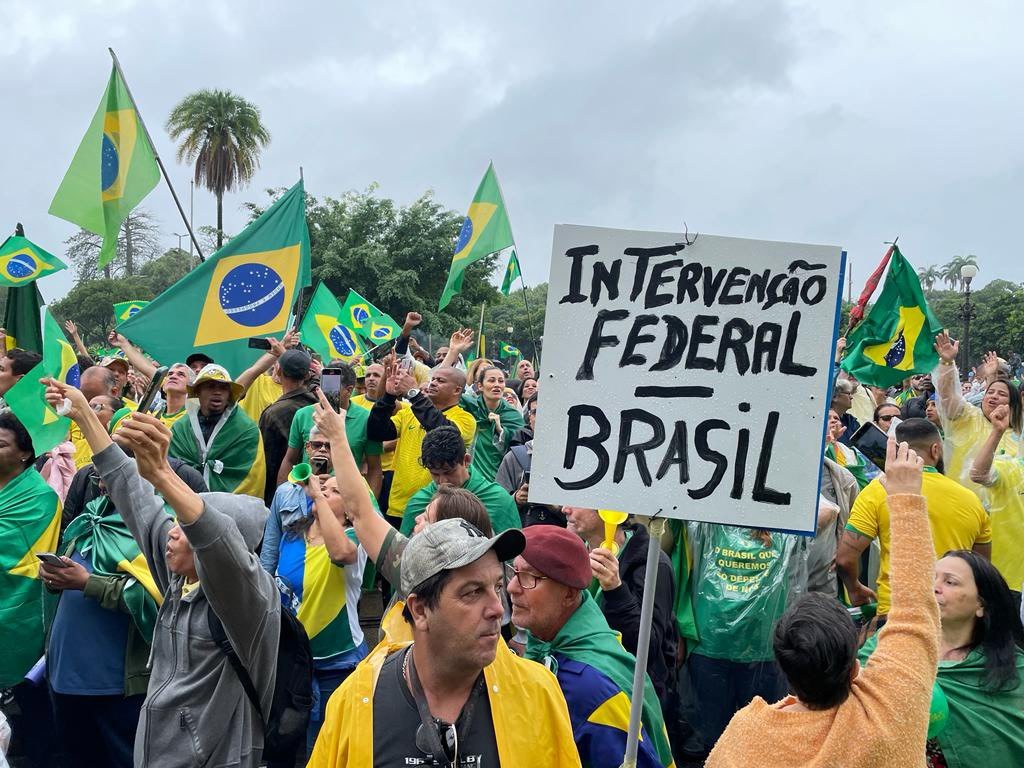 Sem mencionar Bolsonaro, manifestantes carregam faixas e cartazes que pedem "intervenção militar — Foto: Fábio Rossi — Foto: Fábio Rossi