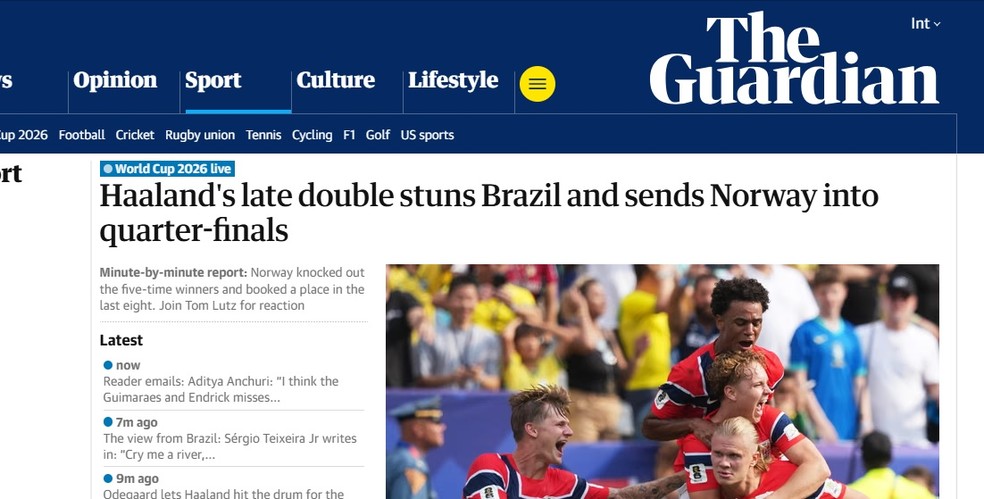Repercuss&atilde;o no Guardian, da Inglaterra &mdash; Foto: Reprodu&ccedil;&atilde;o