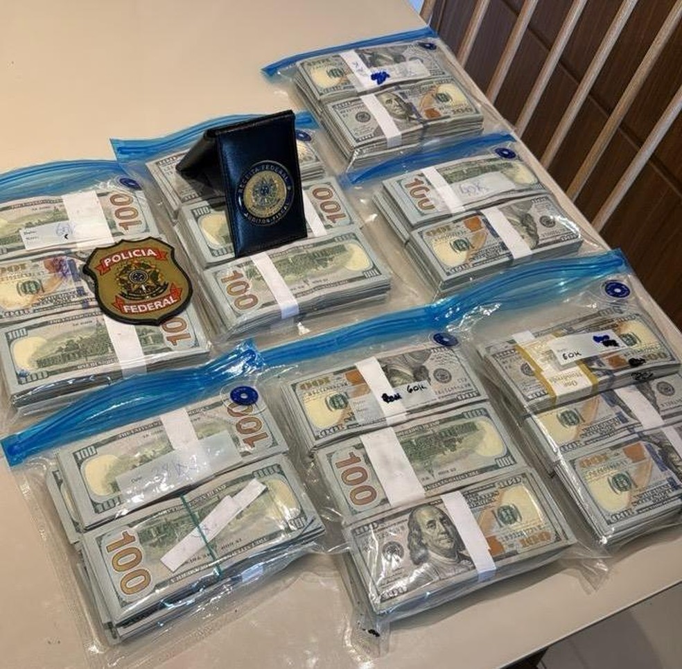 Dólares, em espécie, apreendidos na residência de um Auditor da Receita Federal, em Niterói — Foto: Divulgação/ Polícia Federal