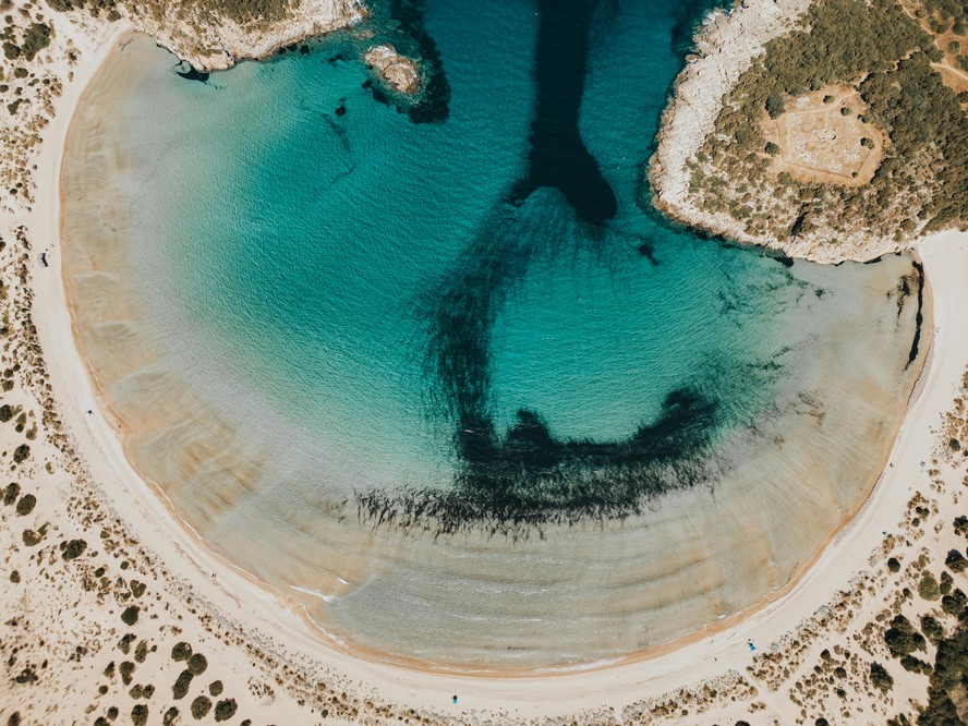 Praia de Voidokilia, na região da cidade de Pilos, no Peloponeso, na Grécia