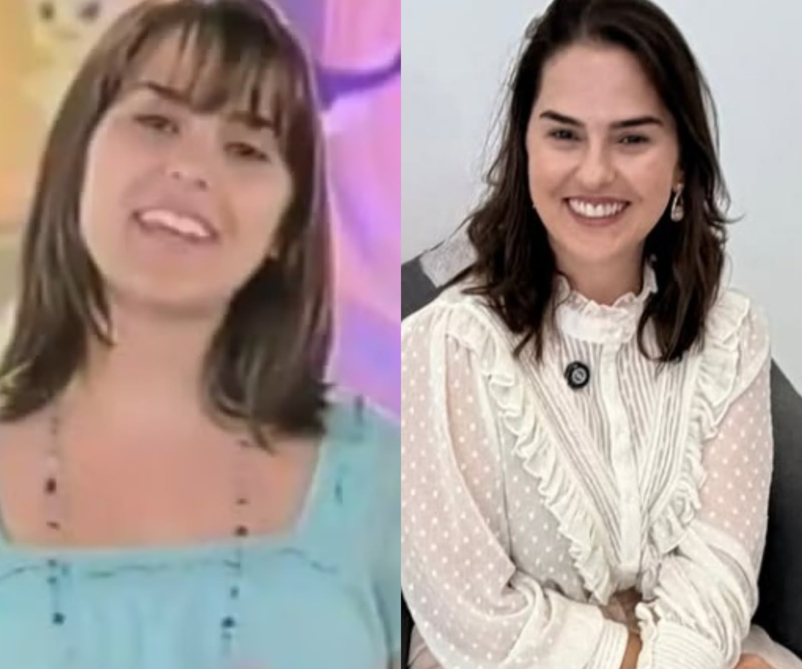 Thiara Palmiera fez parte do grupo de apresentadoras da "TV Globinho" entre 2004 e 2005. Ela também é lembrada por "Malhação" e parou de atuar aos 26 anos. Hoje ela é mentora de comunicação e oratória — Foto: Reprodução/TV Globo e Instagram