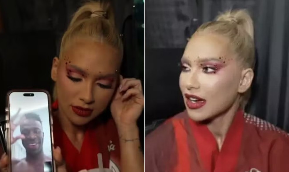 Imagens da live feita por Virginia Fonseca durante os preparativos que antecederam o desfile como rainha de bateria da Grande Rio no carnaval do RJ — Foto: Reprodução/Twitch