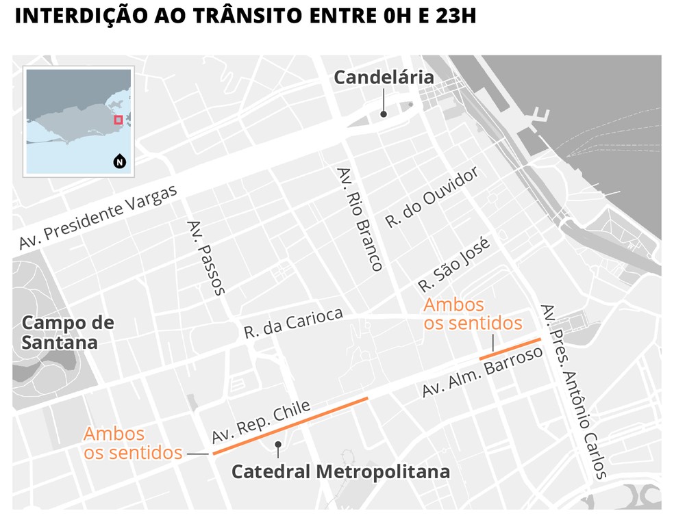 Corpus Christi provoca mudanças no trânsito no Centro do Rio — Foto: Editoria de Arte