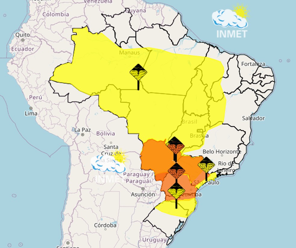 Alertas do Inmet para esta sexta-feira — Foto: Inmet