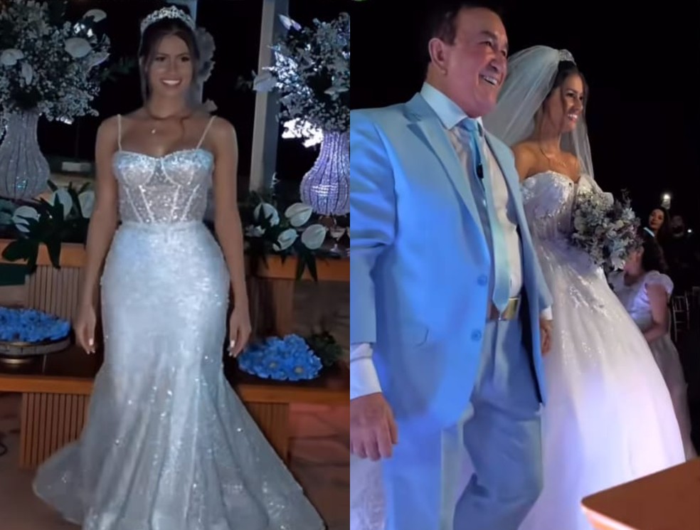 Amado Batista e a mulher, Calita Franciele, no casamento do casal — Foto: Reprodução Instagram