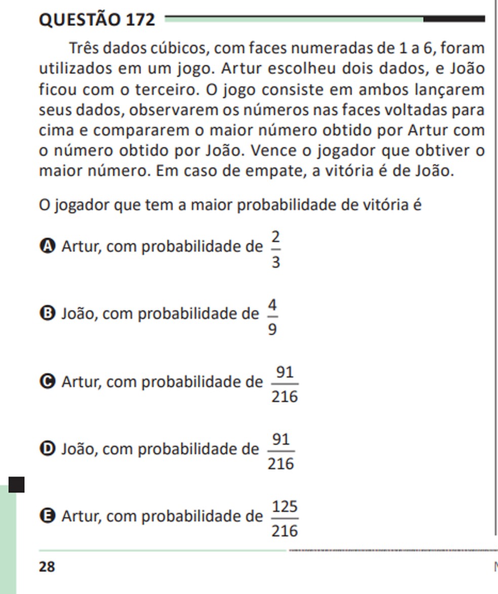 Enem: questão sobre probabilidade — Foto: Reprodução