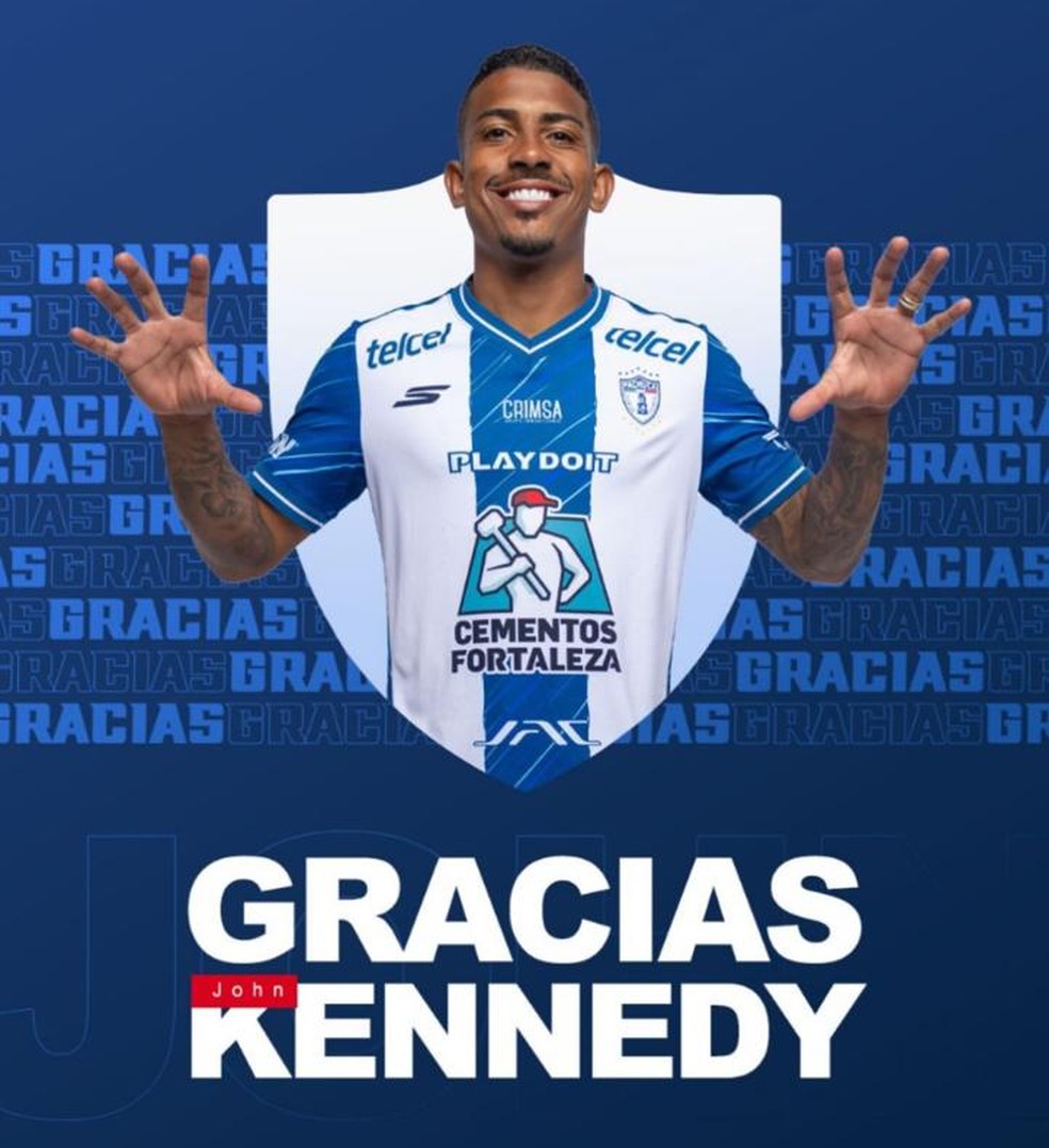 Pachuca se despede de John Kennedy, que volta ao Fluminense — Foto: Reprodução/Redes sociais