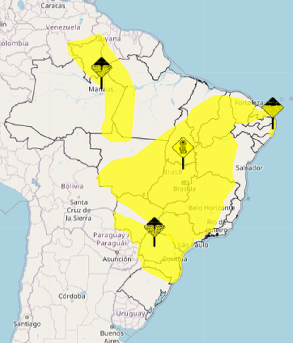 Alertas do Inmet para esta quinta-feira (2) — Foto: Reprodução / Inmet