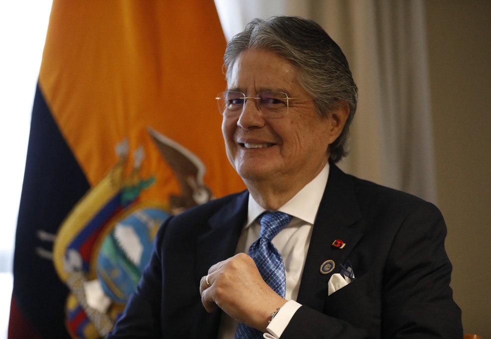 Guillermo Lasso, presidente do Equador, em entrevista ao GLOBO — Foto: Cristiano Mariz / O Globo