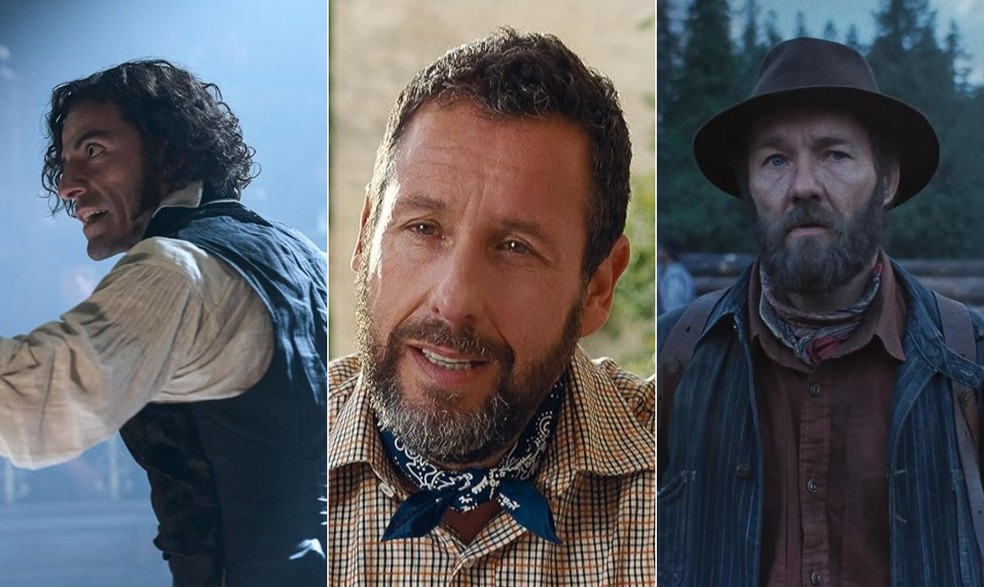 Personagens de “Frankenstein”, “Jay Kelly” e “Sonhos de trem”, três apostas da Netflix que tentam espaço na disputa por Melhor Filme — Foto: Reprodução/IMDb