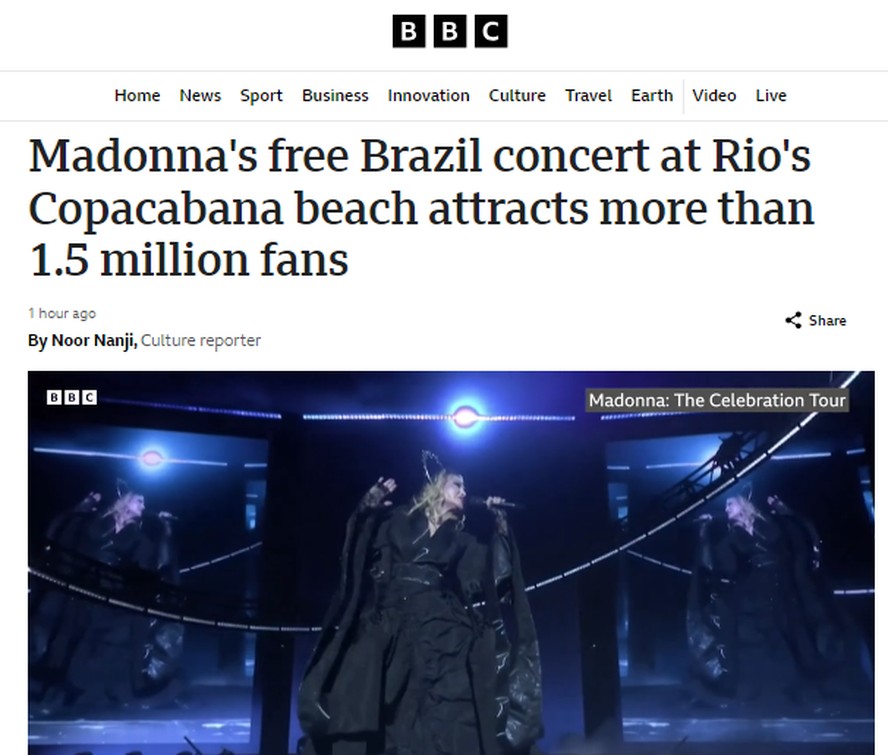 Show de Madonna no Rio é destaque da BBC, entre outros veículos da imprensa internacional