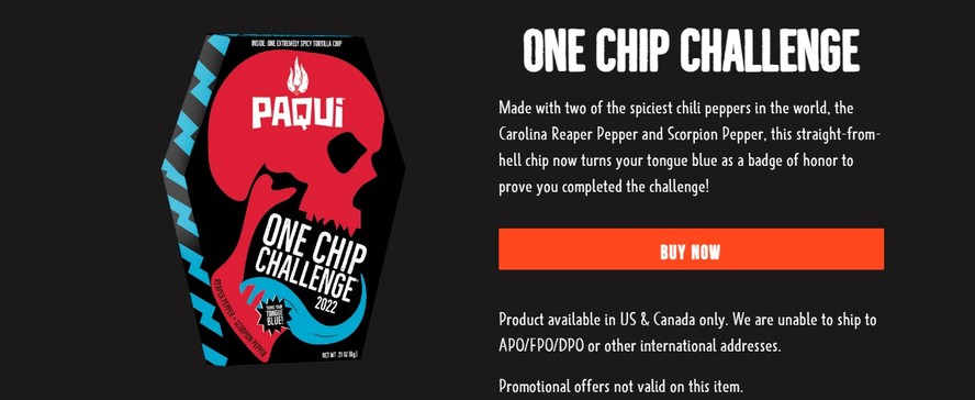 Site oficial da Paqui, chips picantes feito a partir de pimentas extremamente ardidas