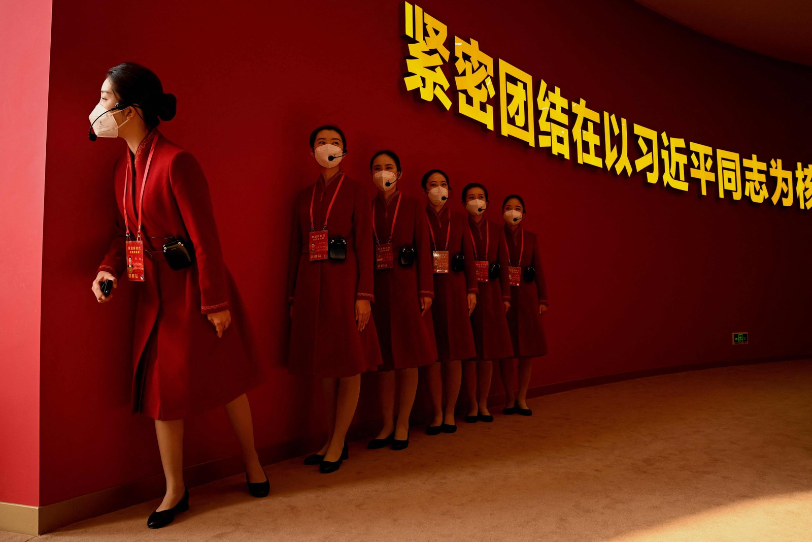 Exposição na China exibe conquistas do Partido Comunista durante os dois últimos mandatos, no Centro de Exposições de Pequim — Foto: NOEL CELIS/AFP
