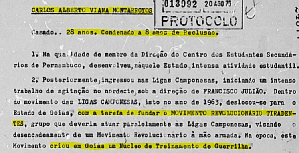 Ficha de Carlos Alberto Viana no SNI — Foto: Reprodução