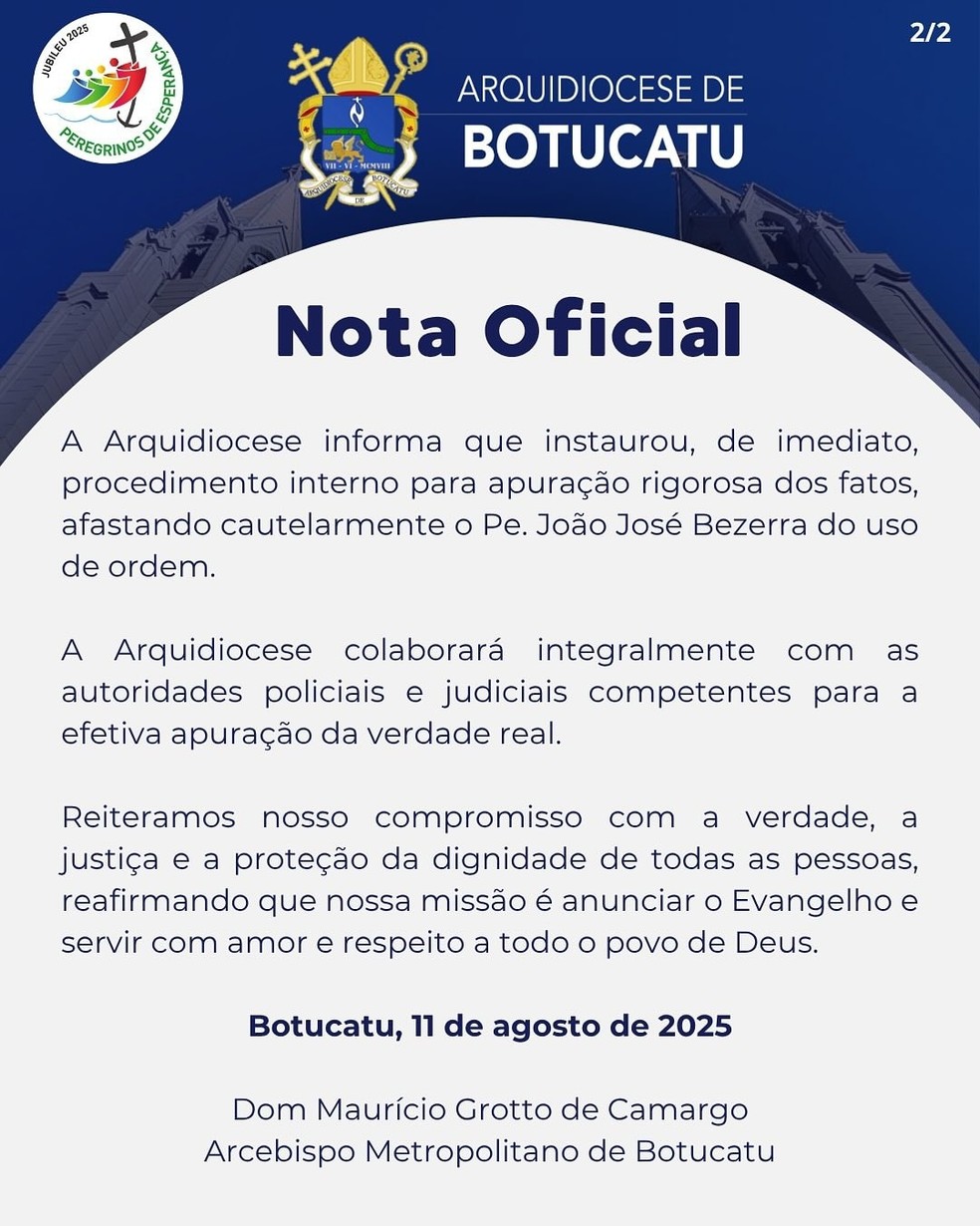 Arquidiocese de Botucatu, responsável pela paróquia, classificou o episódio como “absolutamente incompatível” com a missão da Igreja e informou ter afastado o sacerdote de suas funções. — Foto: Reprodução redes sociais