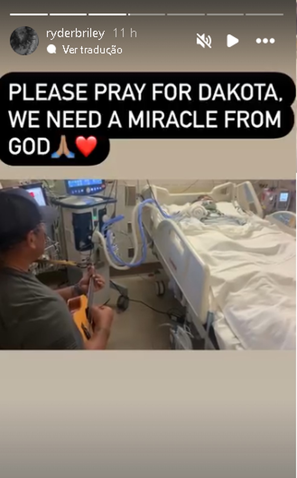 Dakota Briley na UTI após acidente de carro — Foto: reprodução Instagram