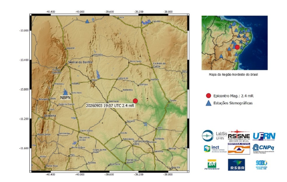 O Laborat&oacute;rio Sismol&oacute;gico da UFRN registrou tremor em Cansan&ccedil;&atilde;o (BA) &mdash; Foto: Laborat&oacute;rio Sismol&oacute;gico da UFRN