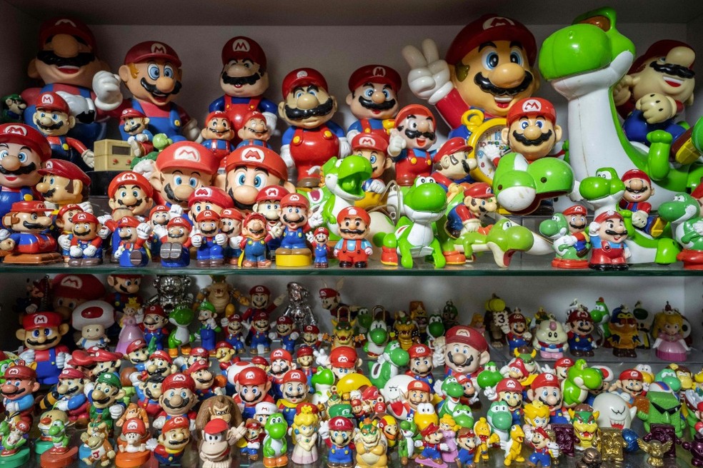 Coleção de bonecos da saga'Super Mario Bros' — Foto: Yuichi Yamazaki/ AFP