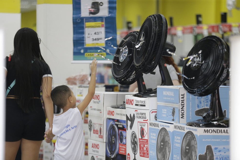 Quando utilizados na velocidade média, os ventiladores podem consumir até 11 vezes menos que um ar-condicionado — Foto: Domingos Peixoto/Agência O Globo