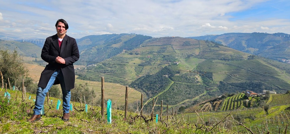 Tiago Alves de Sousa em meio aos vinhedos da família — Foto: Cláudia Meneses / Agência O Globo