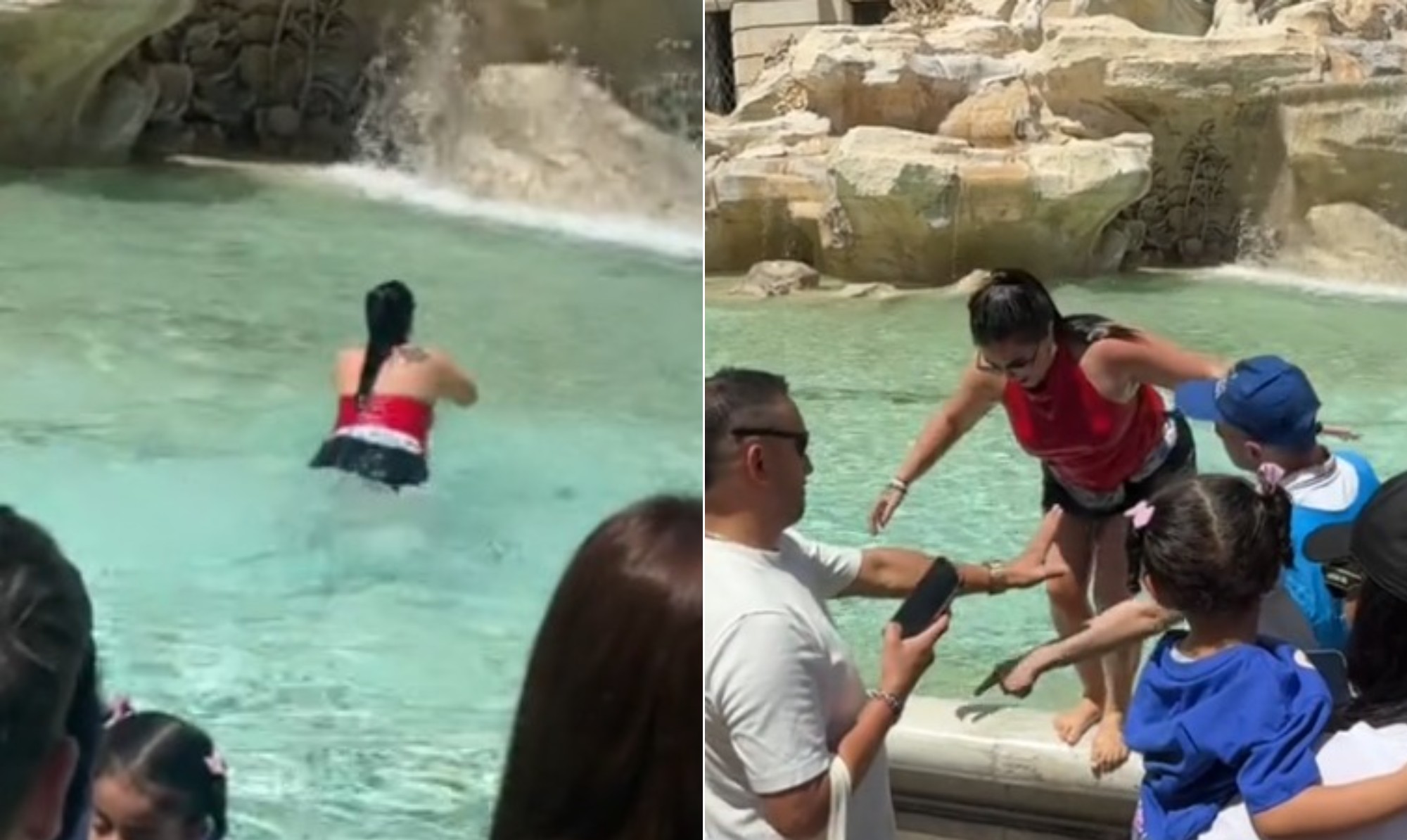 Turista invade a Fontana di Trevi, em Roma, faz mergulho e acaba detida; vídeo