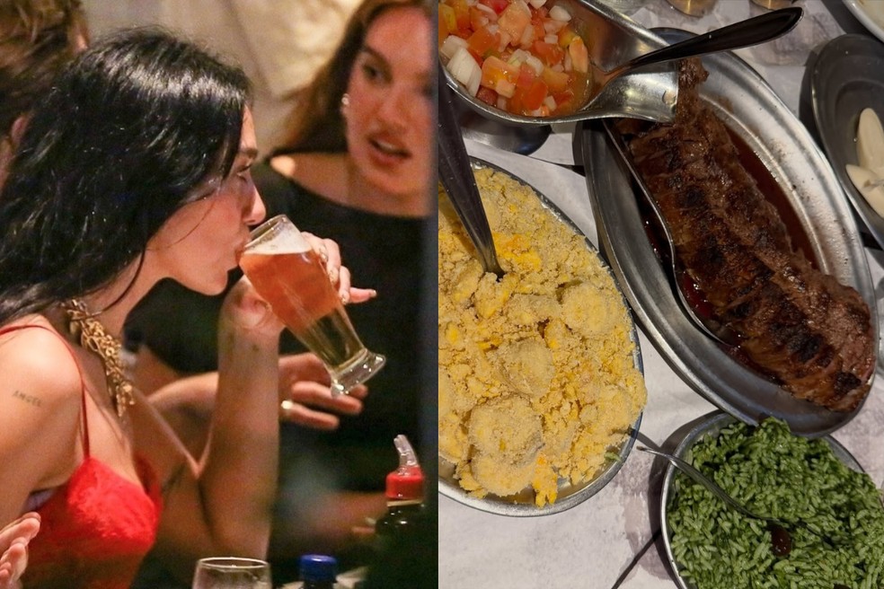 Dua Lipa comeu picanha com arroz de brócolis e farofa de ovos com banana no Braseiro da Gávea — Foto: Reprodução