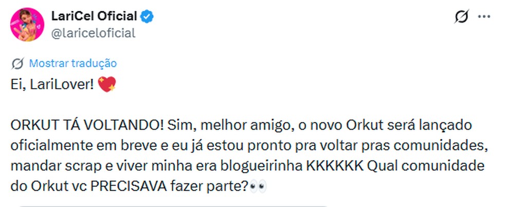 Usuários comentam nas redes sociais sobre a volta do Orkut — Foto: Reprodução/ X