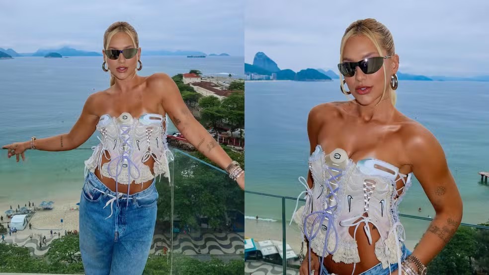 Virginia experimenta corset customizado antes do jogo da NFL — Foto: Reprodução/ Instagram
