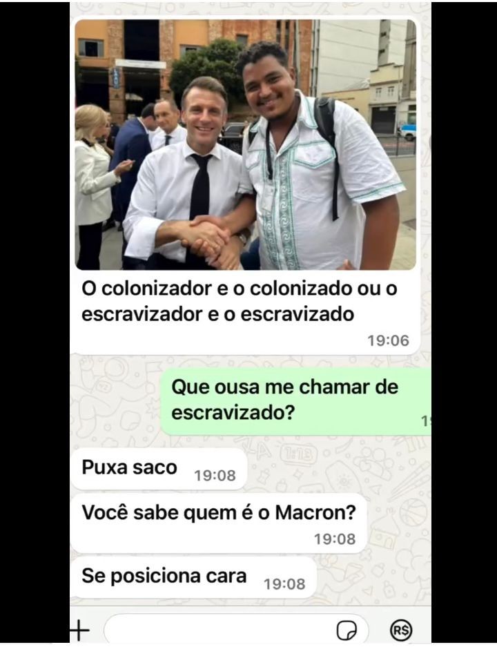 Guia que acompanhou Macron em tour na Zona Portuária do Rio afirma que sofreu injúria racial após foto com presidente francês