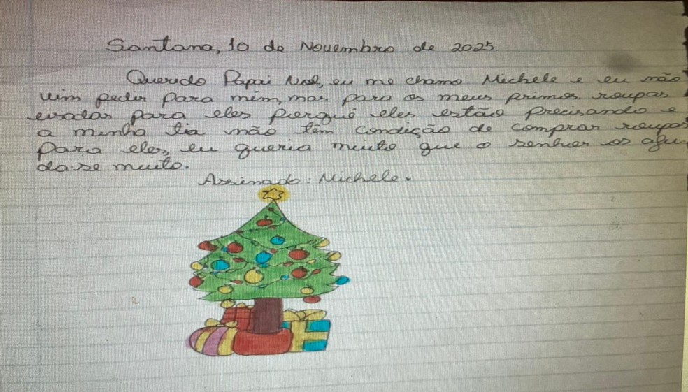 Menina pede roupas usadas para os primos — Foto: Reprodução / Papai Noel dos Correios