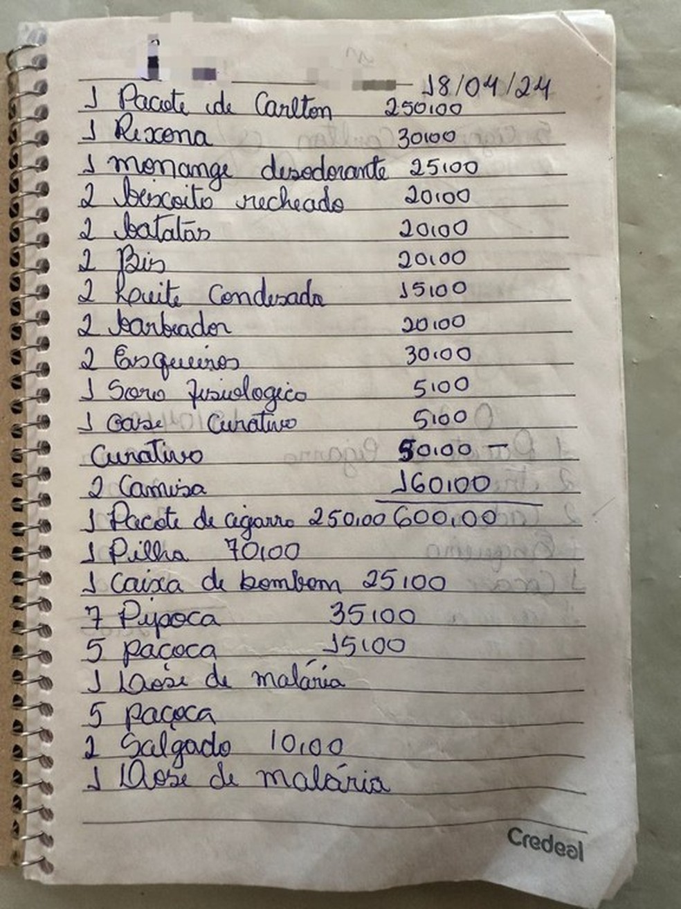 Caderno apreendido com anotações dos garimpeiros — Foto: Divulgação/PF